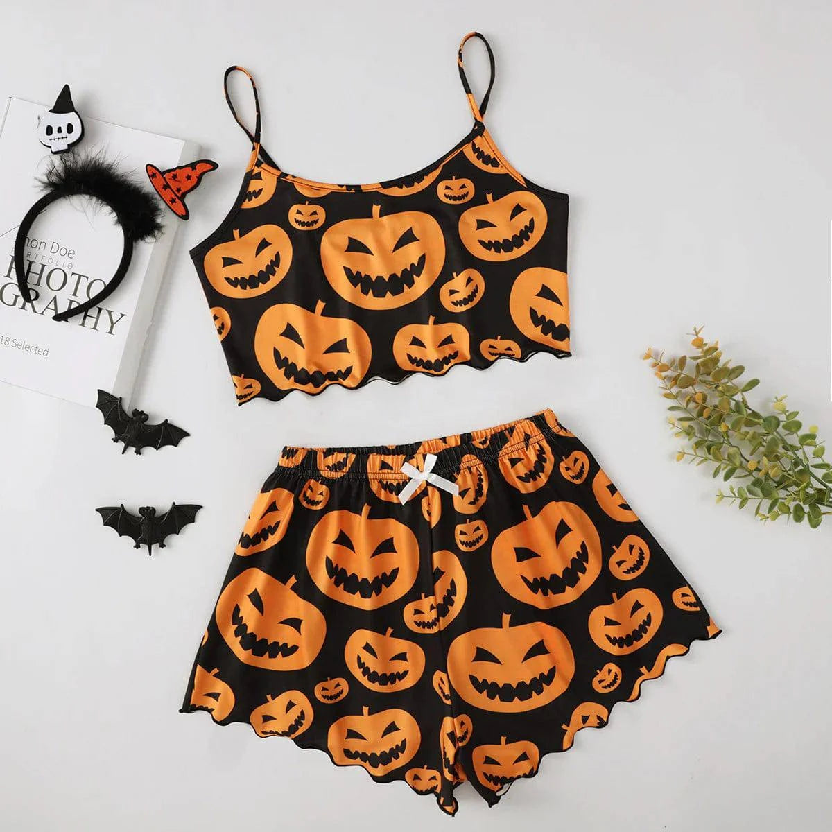 Women’s Halloween Two-Piece Pajama Set – Cozy Polyester Sleepwear - Home Kartz