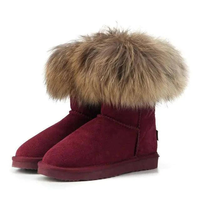 Step into Winter Elegance with Women's Fox Fur Snow Boots - Home Kartz