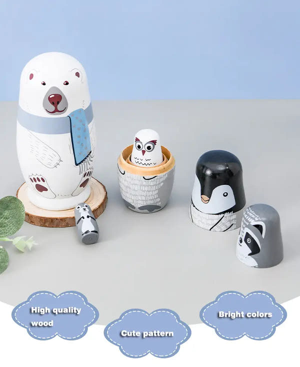 Stack, Discover & Smile - Adorable Wooden Animal Dolls That Teach Size & Sequence!