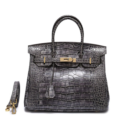 Timeless Elegance, Everyday Practicality: Your Genuine Leather Crocodile Pattern Shoulder Tote Bag