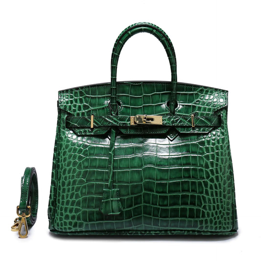 Timeless Elegance, Everyday Practicality: Your Genuine Leather Crocodile Pattern Shoulder Tote Bag