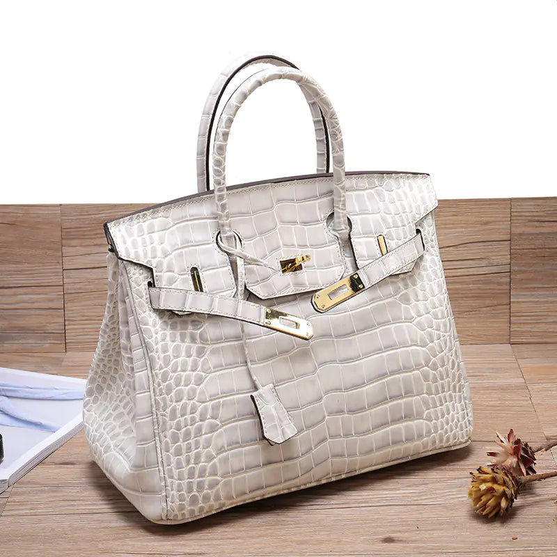 Timeless Elegance, Everyday Practicality: Your Genuine Leather Crocodile Pattern Shoulder Tote Bag