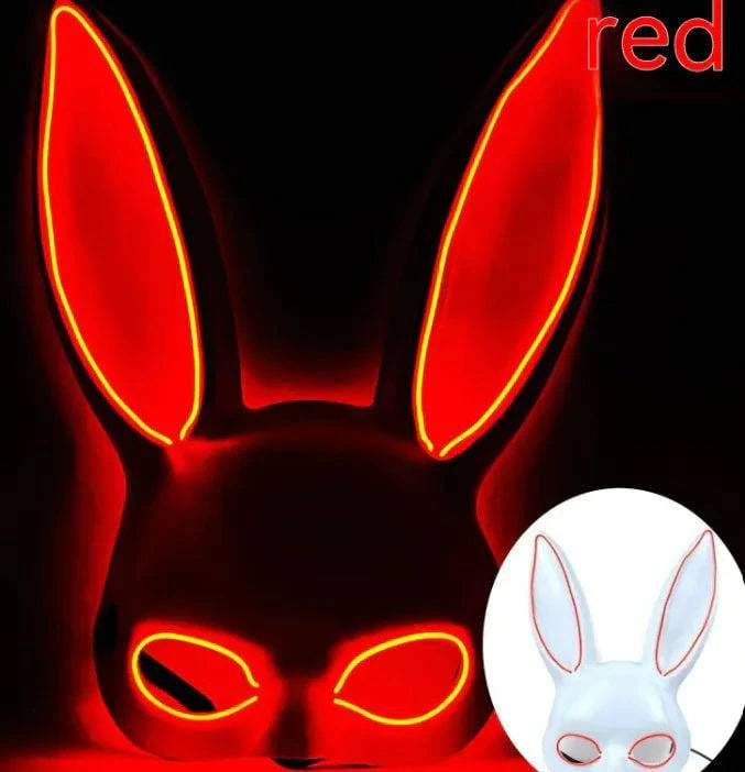LED Bunny Mask with Long Ears - Neon Glow Mask for Halloween - Home Kartz