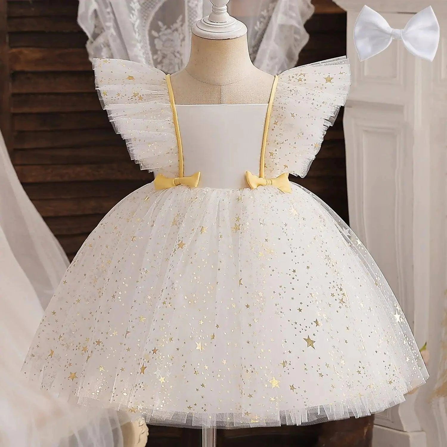 White Baby Baptism Dress with Ruffle Sleeves – Elegance for Your Baby’s Special Day - Home Kartz
