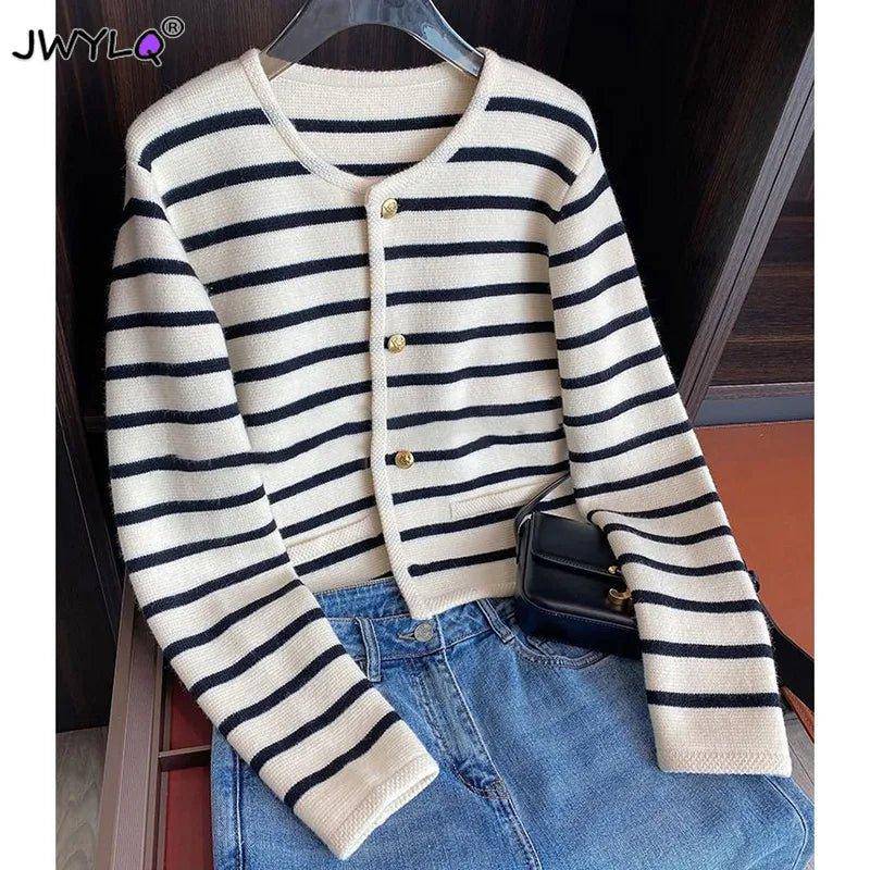 Stay Cozy and Stylish with Our Striped Knitted Sweater Cardigan - Home Kartz