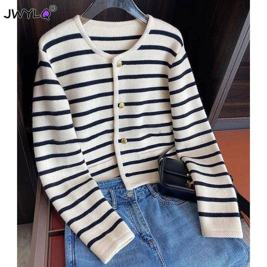 Stay Cozy and Stylish with Our Striped Knitted Sweater Cardigan - Home Kartz