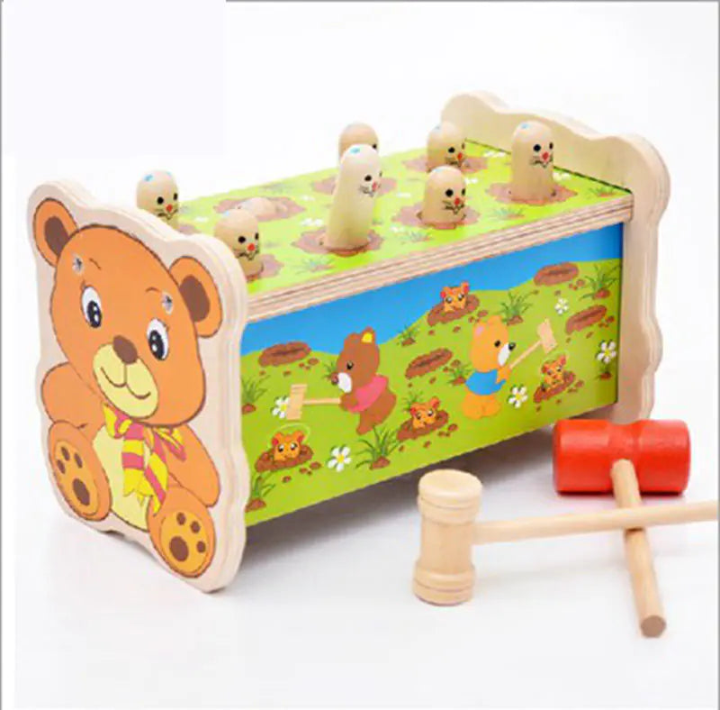 Knock, Learn & Laugh: Wooden Hammer Whack-a-Mole Toy! 🔨🐭