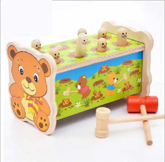 Knock, Learn & Laugh: Wooden Hammer Whack-a-Mole Toy! 🔨🐭