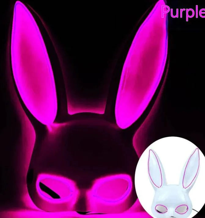 LED Bunny Mask with Long Ears - Neon Glow Mask for Halloween - Home Kartz
