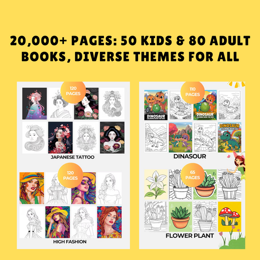 ( Digital Download ) 🎨 20,000+ Pages: Kids (50 Books) & Adults (80 Books) - Unleash Your Creativity! 📥