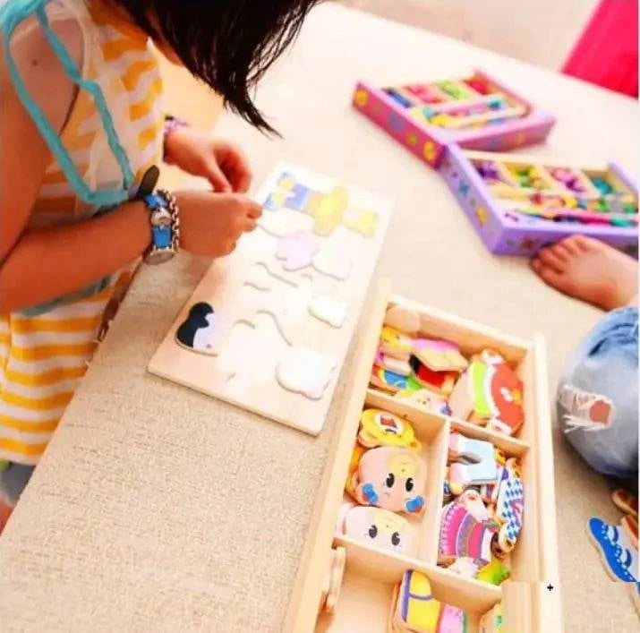 Wooden four rabbits changing clothes and dressing Puzzle for kids - Home Kartz