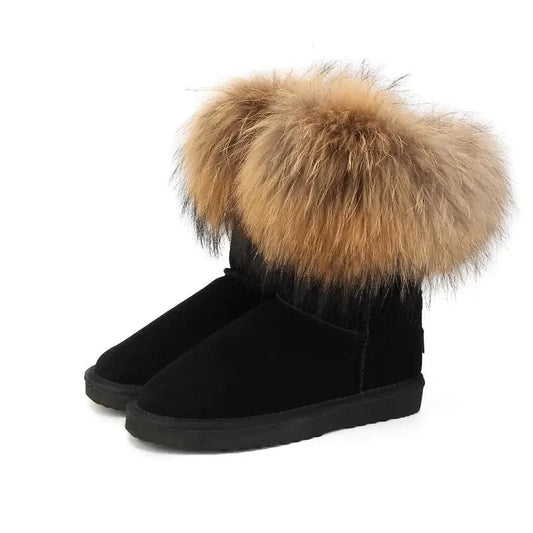Step into Winter Elegance with Women's Fox Fur Snow Boots - Home Kartz