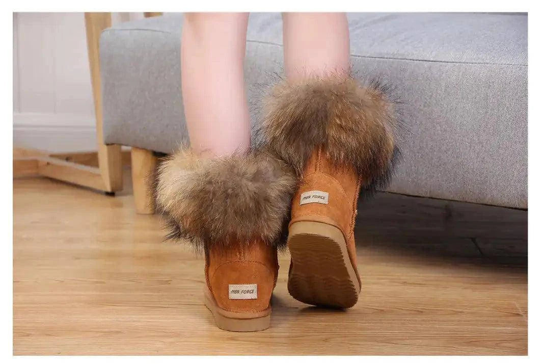 Step into Winter Elegance with Women's Fox Fur Snow Boots - Home Kartz