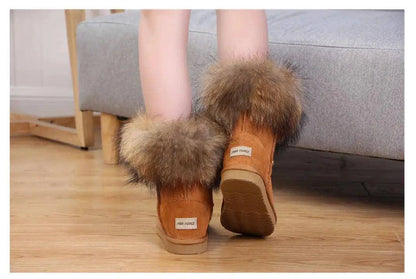 Step into Winter Elegance with Women's Fox Fur Snow Boots - Home Kartz