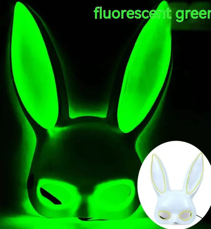LED Bunny Mask with Long Ears - Neon Glow Mask for Halloween - Home Kartz