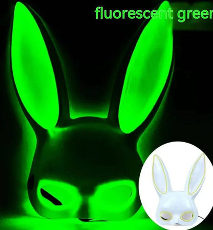LED Bunny Mask with Long Ears - Neon Glow Mask for Halloween - Home Kartz