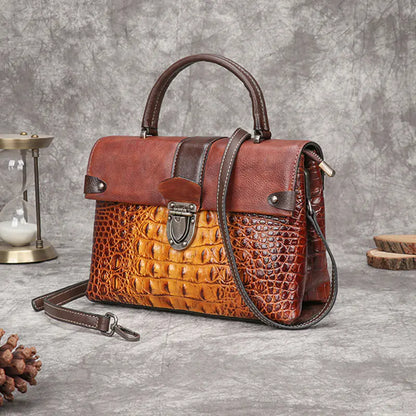 Timeless Artistry: Own a Piece of History with Our Vintage Handcrafted Crocodile Print Leather Bag