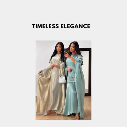 Satin Butterfly Abaya | Elegant Islamic Maxi Dress for Ramadan and Beyond | Available in 15 Colours - Home Kartz