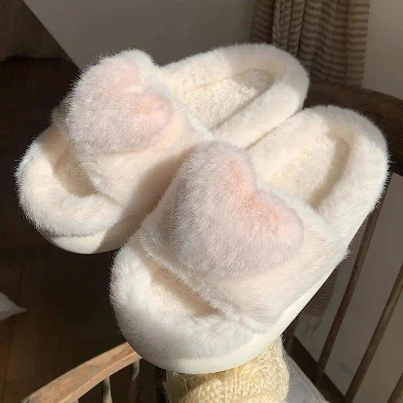 💖 Heart Love Fluffy Fur Slippers | Luxurious Comfort & Warmth for Cozy Days 🌟 - Home Kartz