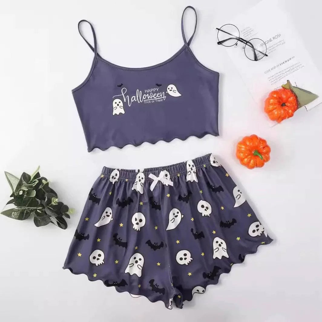 Women’s Halloween Two-Piece Pajama Set – Cozy Polyester Sleepwear - Home Kartz
