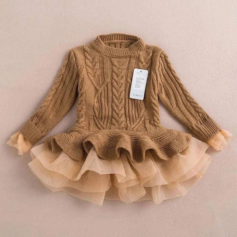 Stay Stylish and Cozy with Kids Winter Knitted Chiffon Dress - Home Kartz