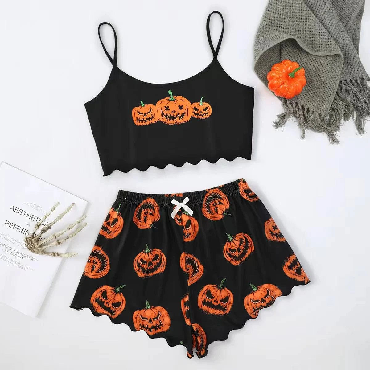 Women’s Halloween Two-Piece Pajama Set – Cozy Polyester Sleepwear - Home Kartz
