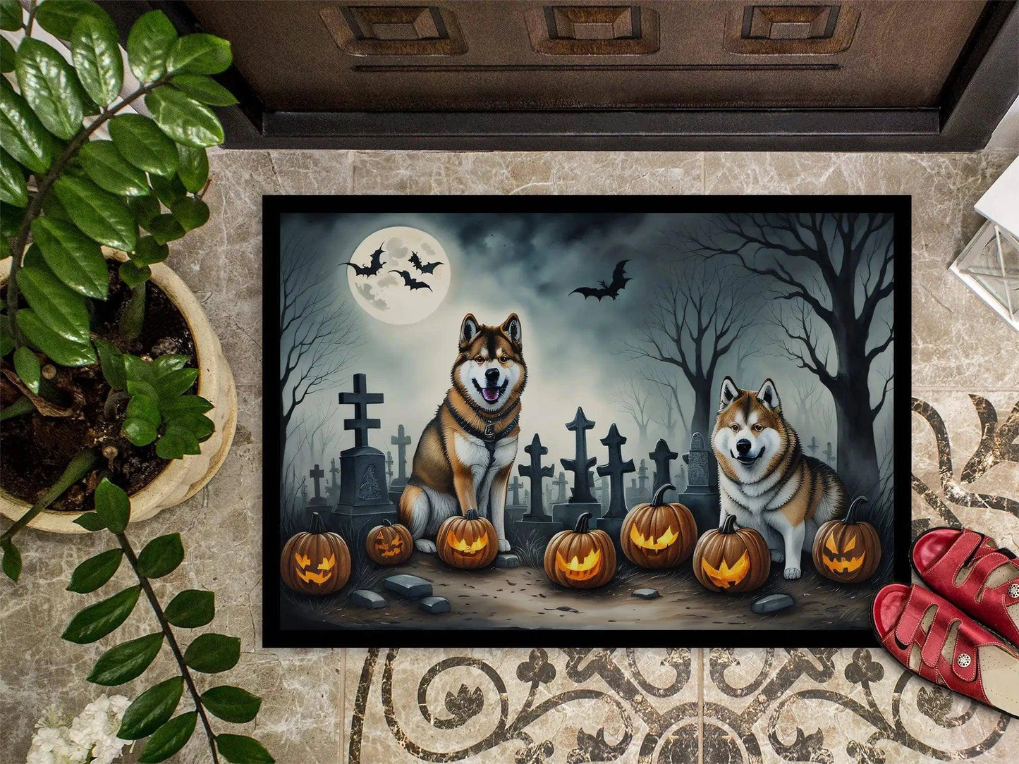 Halloween Akita Dog Doormat – Durable, Slip-Resistant, and Weatherproof for Indoor and Outdoor Use - Home Kartz
