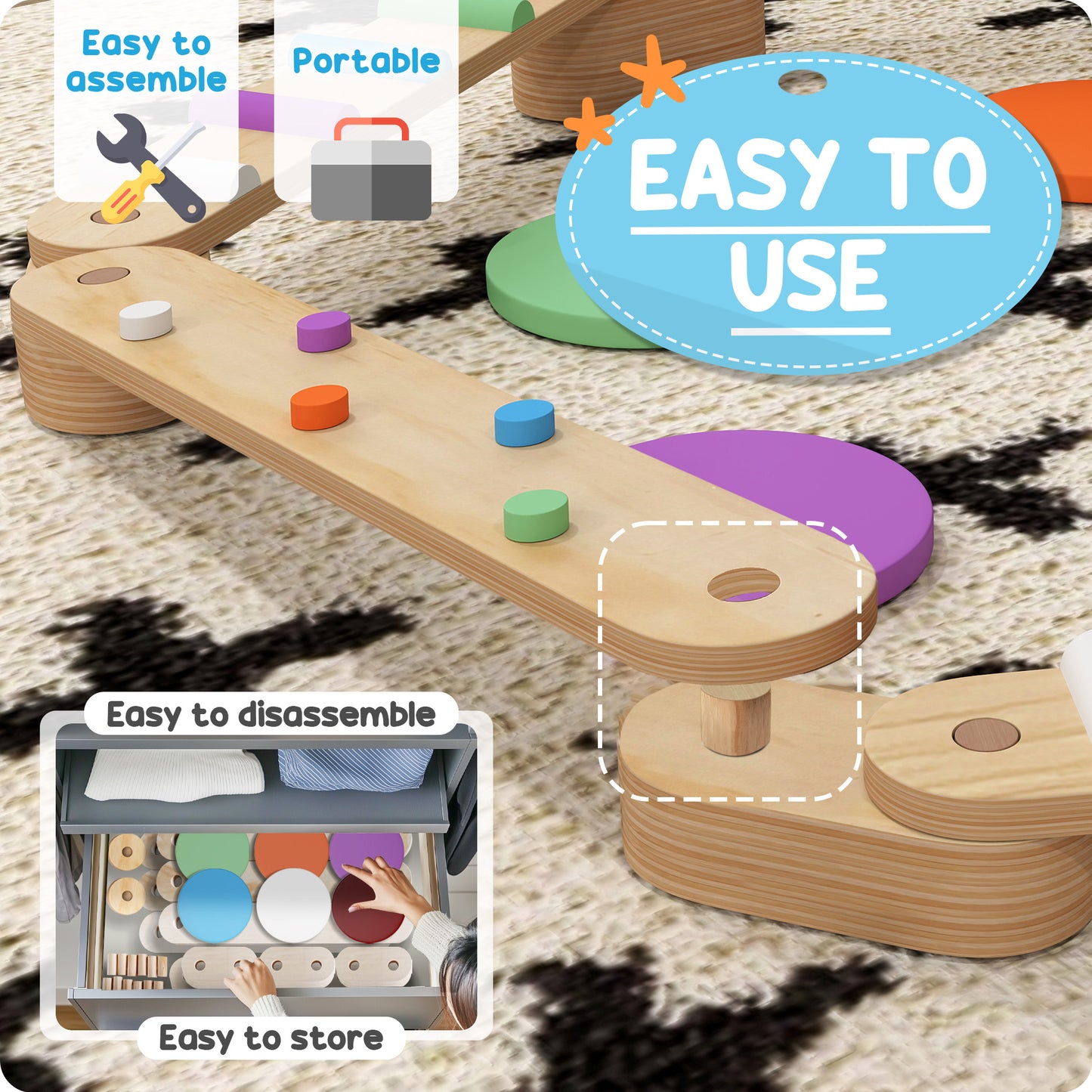 Wooden Balance Beam Set for Kids