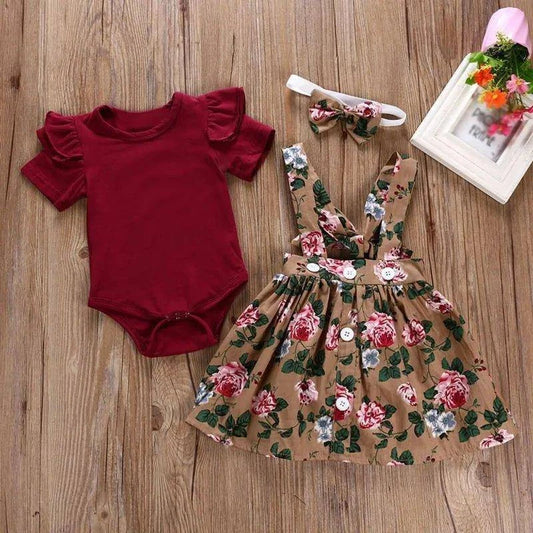 Adorable Baby Girl Floral Print Dress Romper Headband Set - Home Kartz