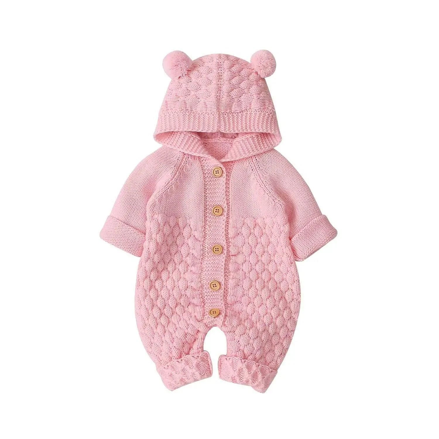 Cozy and Cute Bundle: Adorable Baby Romper with Bear Ear Knit Hood - Home Kartz