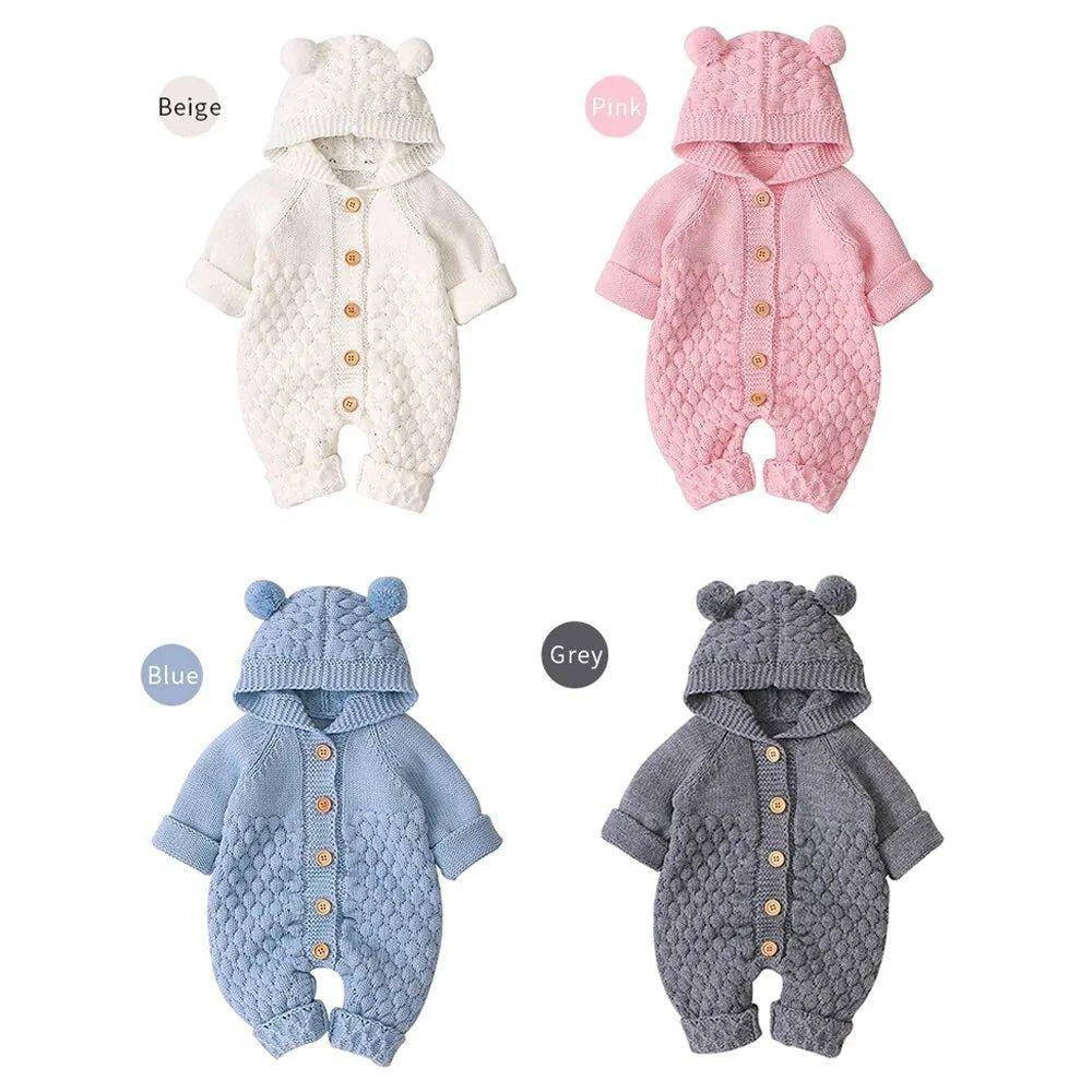 Cozy and Cute Bundle: Adorable Baby Romper with Bear Ear Knit Hood - Home Kartz
