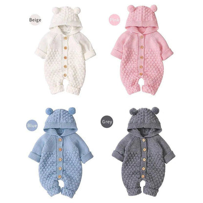 Cozy and Cute Bundle: Adorable Baby Romper with Bear Ear Knit Hood - Home Kartz