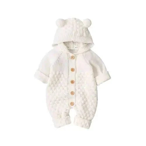 Cozy and Cute Bundle: Adorable Baby Romper with Bear Ear Knit Hood - Home Kartz