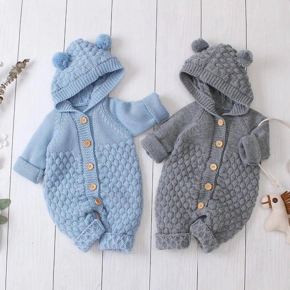 Cozy and Cute Bundle: Adorable Baby Romper with Bear Ear Knit Hood - Home Kartz