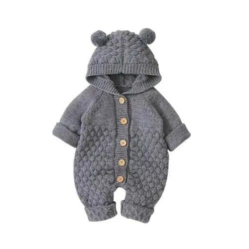 Cozy and Cute Bundle: Adorable Baby Romper with Bear Ear Knit Hood - Home Kartz