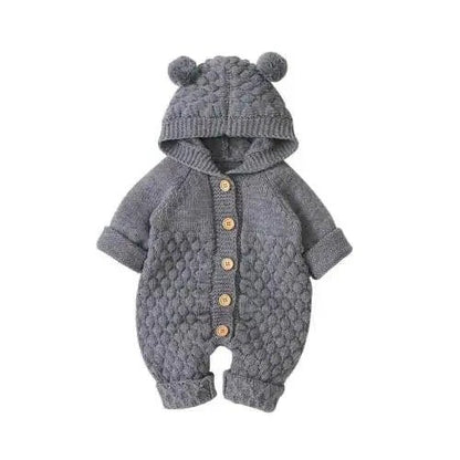 Cozy and Cute Bundle: Adorable Baby Romper with Bear Ear Knit Hood - Home Kartz