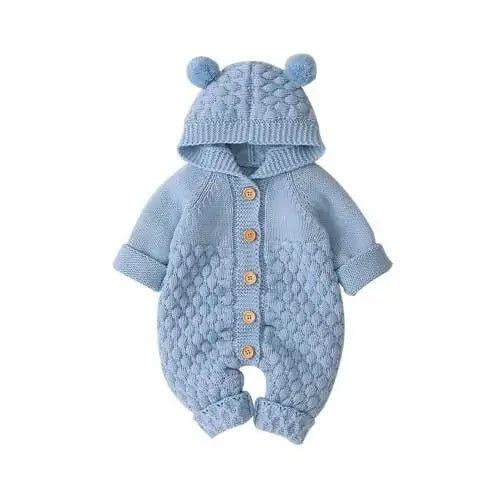 Cozy and Cute Bundle: Adorable Baby Romper with Bear Ear Knit Hood - Home Kartz