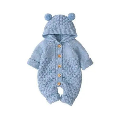 Cozy and Cute Bundle: Adorable Baby Romper with Bear Ear Knit Hood - Home Kartz