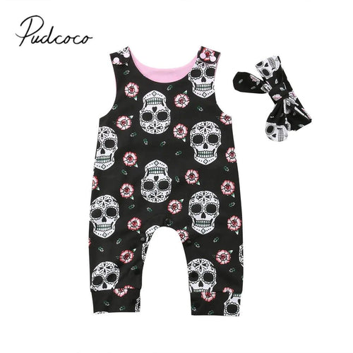 Spooktacular Style: Baby Girl Skull Romper Set for Halloween Fun - Home Kartz