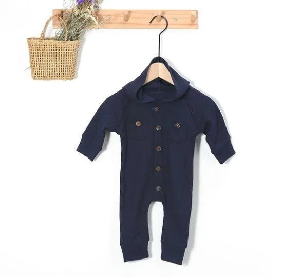 Baby's Waffle Pattern Long Sleeve Hooded Romper - Comfort & Style for Your Little One - Home Kartz