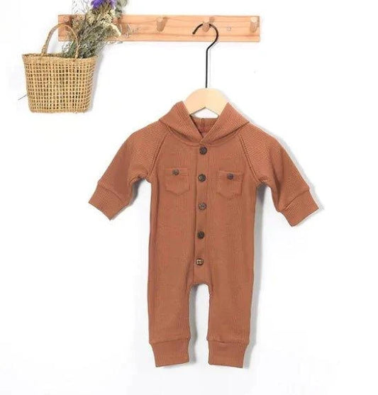 Baby's Waffle Pattern Long Sleeve Hooded Romper - Comfort & Style for Your Little One - Home Kartz