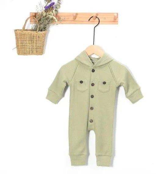 Baby's Waffle Pattern Long Sleeve Hooded Romper - Comfort & Style for Your Little One - Home Kartz