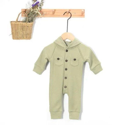 Baby's Waffle Pattern Long Sleeve Hooded Romper - Comfort & Style for Your Little One - Home Kartz