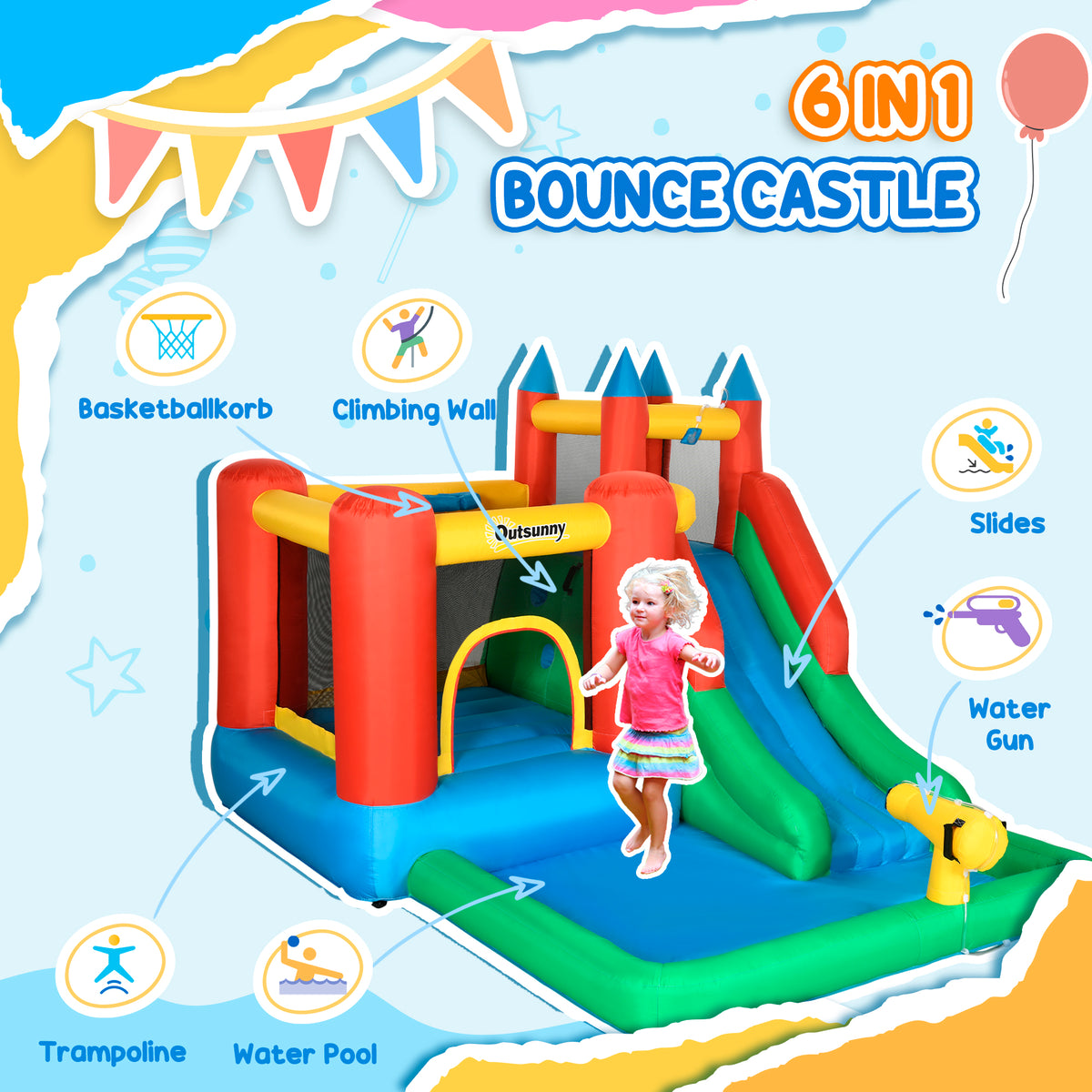 6-in-1 Inflatable Water Slide and Splash Pool