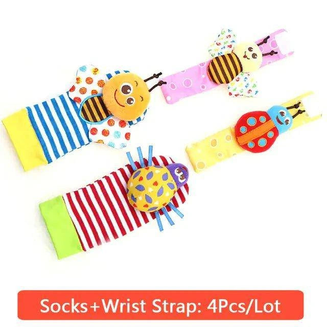 Engage Your Baby with Cartoon Plush Socks Wrist Strap Rattles - Home Kartz