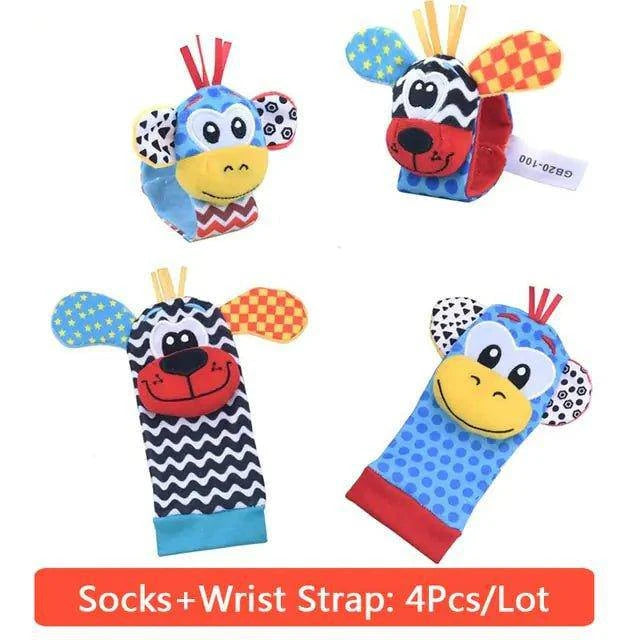 Engage Your Baby with Cartoon Plush Socks Wrist Strap Rattles - Home Kartz