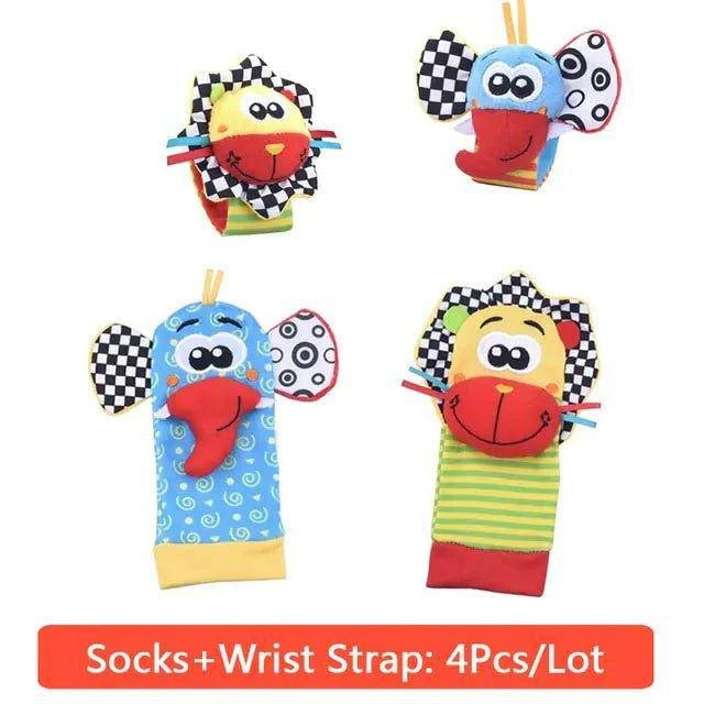 Engage Your Baby with Cartoon Plush Socks Wrist Strap Rattles - Home Kartz