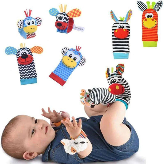 Engage Your Baby with Cartoon Plush Socks Wrist Strap Rattles - Home Kartz