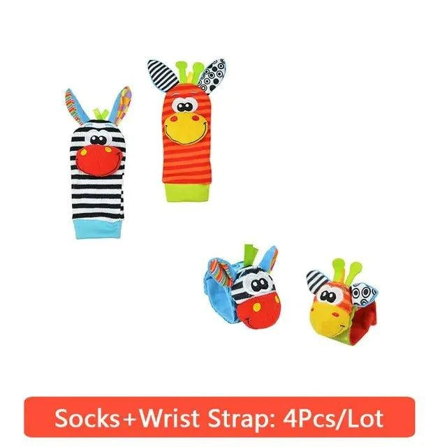 Engage Your Baby with Cartoon Plush Socks Wrist Strap Rattles - Home Kartz