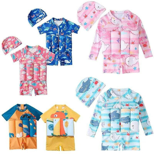 Cartoon Print One-Piece Floating Rash Guard Bathing Suit – Safe & Stylish Swimwear for Kids - Home Kartz